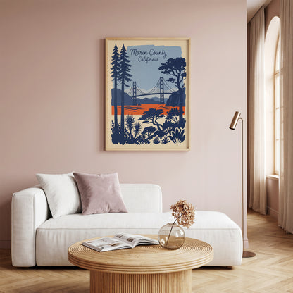 Marin County California Retro Travel Poster Vintage Wall Art Print