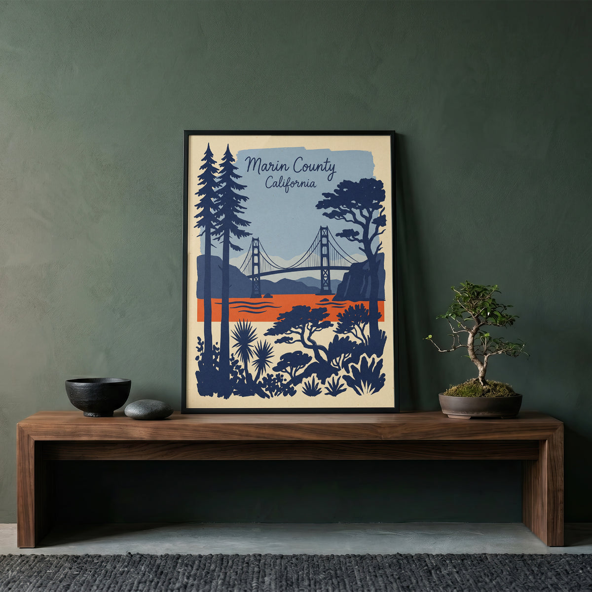Marin County California Retro Travel Poster Vintage Wall Art Print
