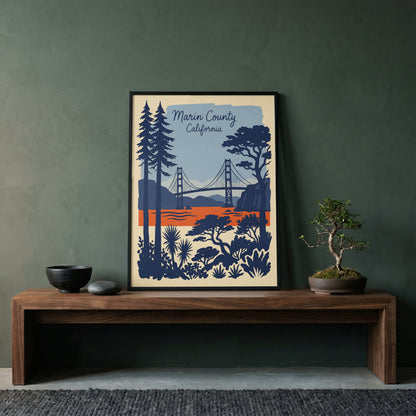 Marin County California Retro Travel Poster Vintage Wall Art Print