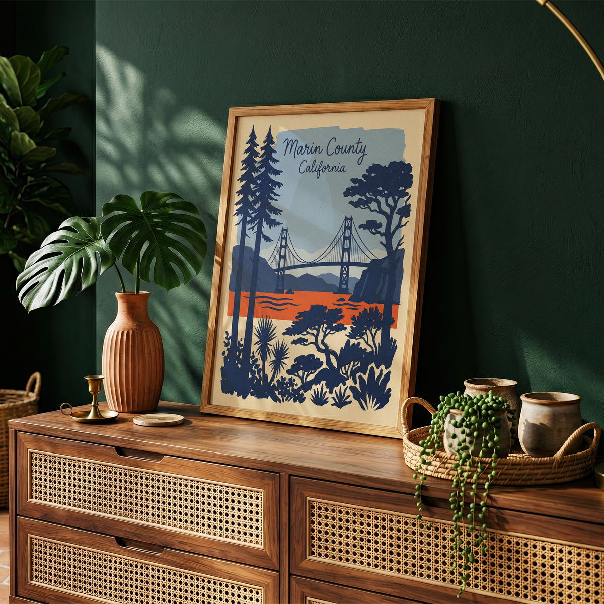 Marin County California Retro Travel Poster Vintage Wall Art Print