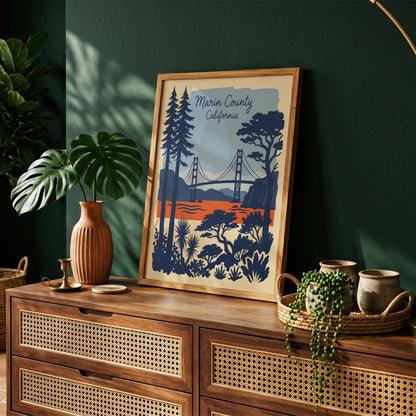 Marin County California Retro Travel Poster Vintage Wall Art Print