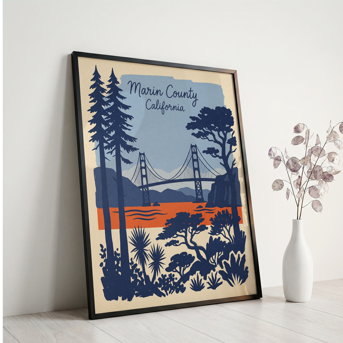 Marin County California Retro Travel Poster Vintage Wall Art Print