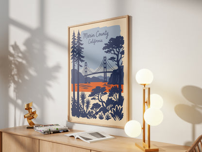 Marin County California Retro Travel Poster Vintage Wall Art Print