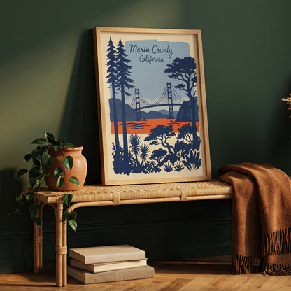 Marin County California Retro Travel Poster Vintage Wall Art Print