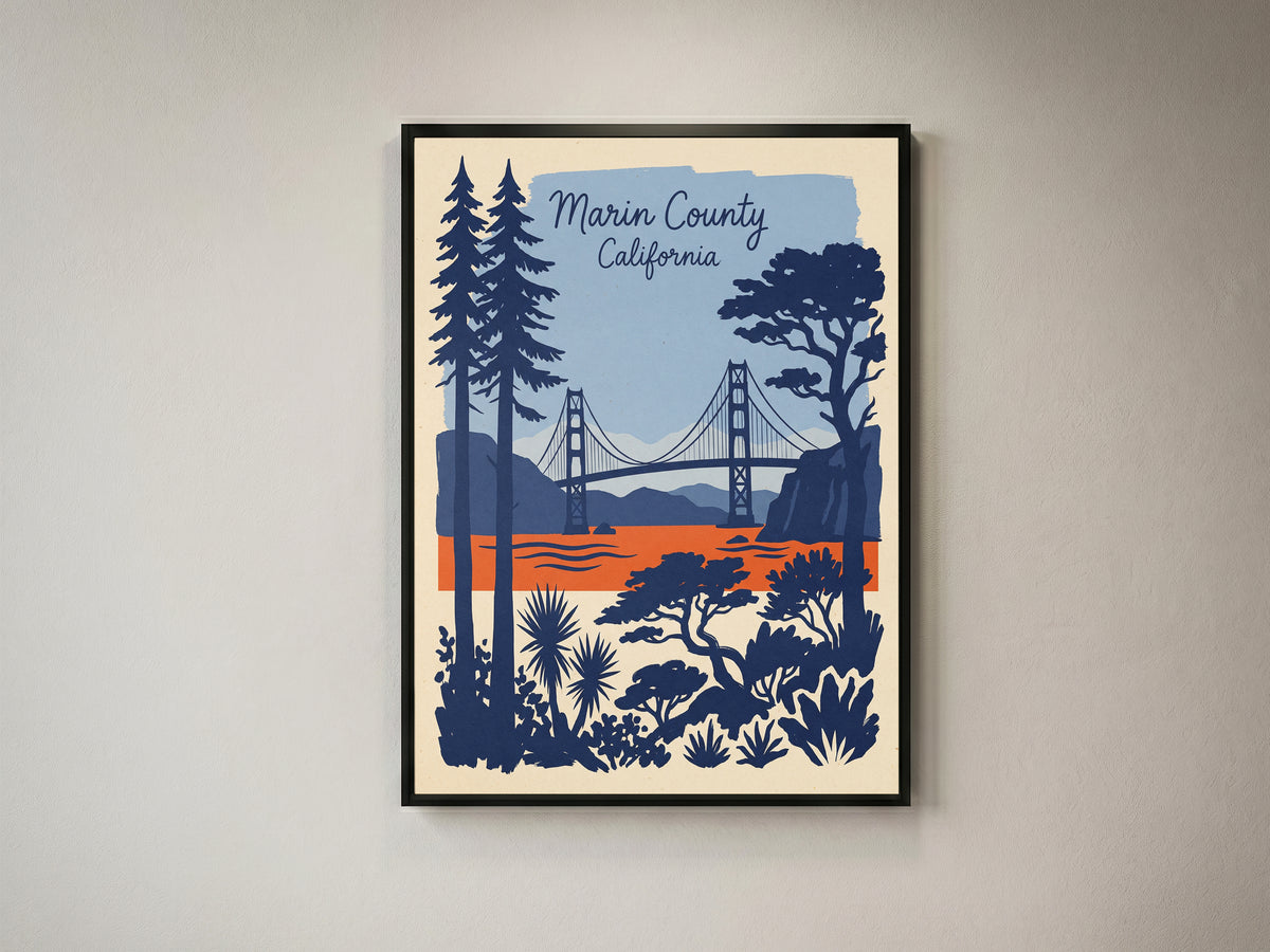 Marin County California Retro Travel Poster Vintage Wall Art Print