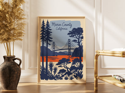 Marin County California Retro Travel Poster Vintage Wall Art Print