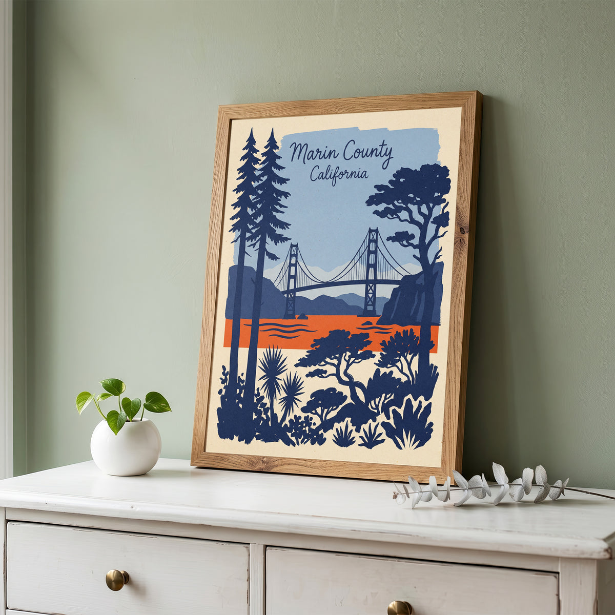 Marin County California Retro Travel Poster Vintage Wall Art Print