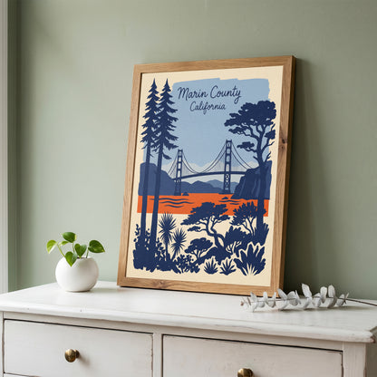 Marin County California Retro Travel Poster Vintage Wall Art Print