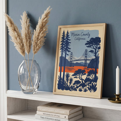 Marin County California Retro Travel Poster Vintage Wall Art Print