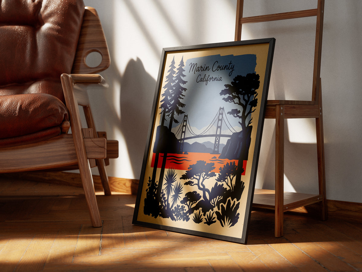 Marin County California Retro Travel Poster Vintage Wall Art Print