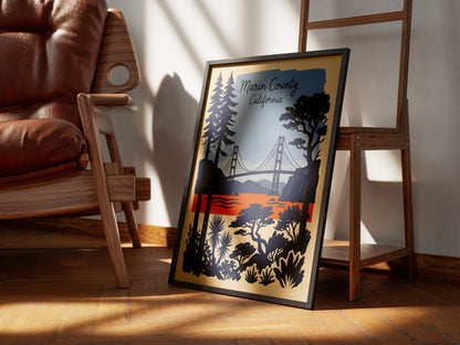 Marin County California Retro Travel Poster Vintage Wall Art Print