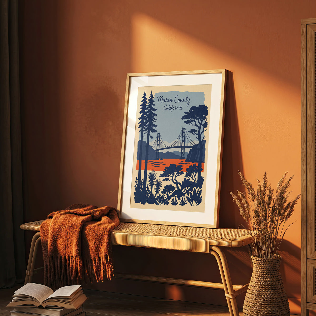 Marin County California Retro Travel Poster Vintage Wall Art Print