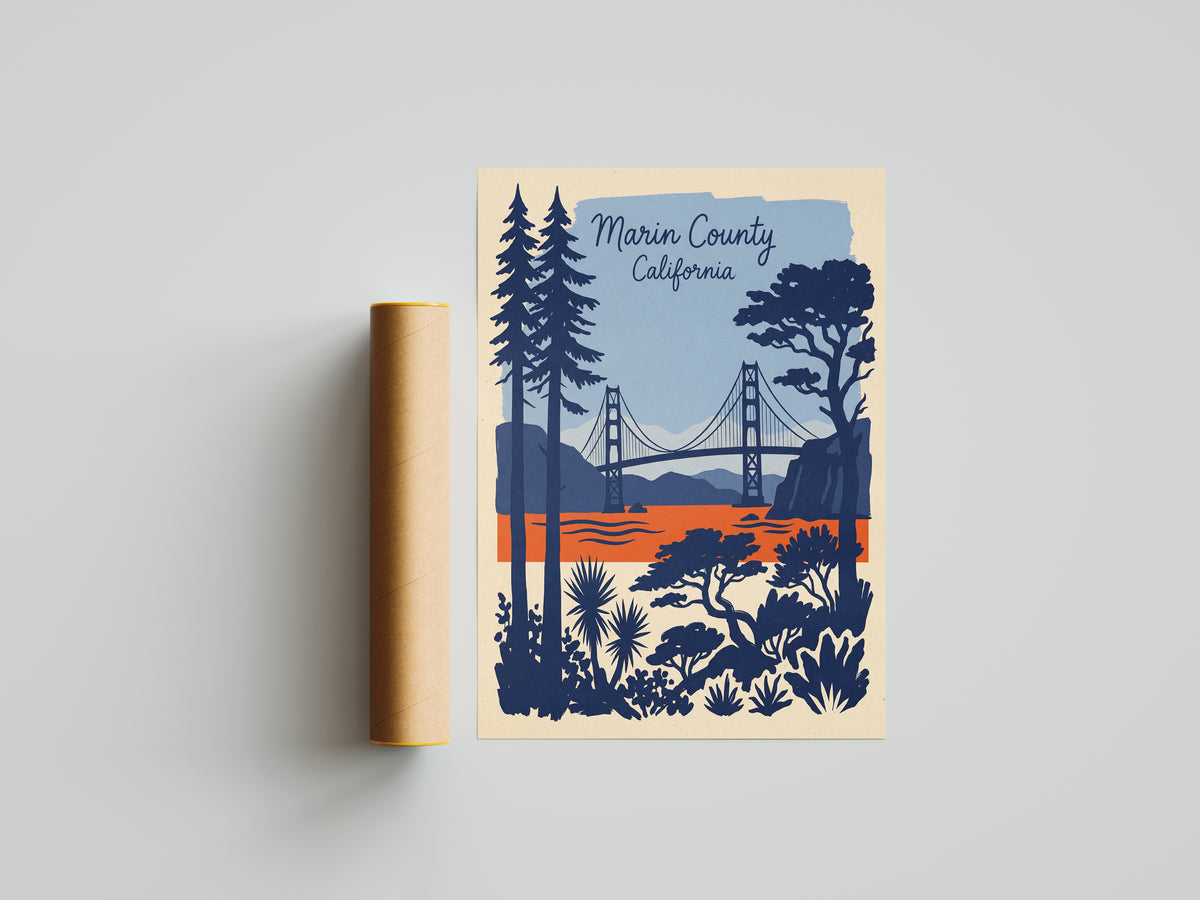 Marin County California Retro Travel Poster Vintage Wall Art Print