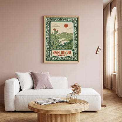 San Diego County California Retro Travel Poster Wall Art Print