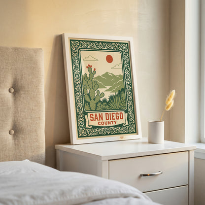 San Diego County California Retro Travel Poster Wall Art Print