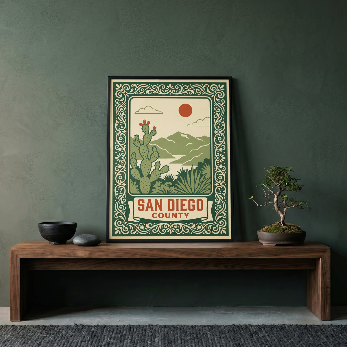 San Diego County California Retro Travel Poster Wall Art Print