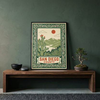 San Diego County California Retro Travel Poster Wall Art Print