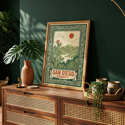 San Diego County California Retro Travel Poster Wall Art Print