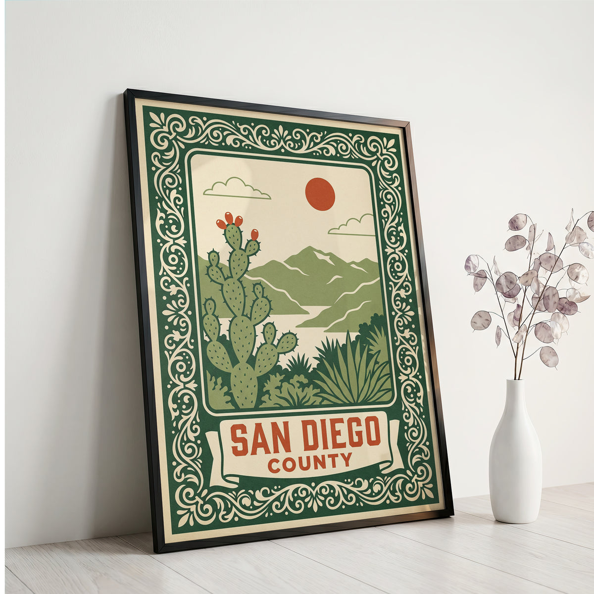 San Diego County California Retro Travel Poster Wall Art Print