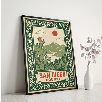 San Diego County California Retro Travel Poster Wall Art Print