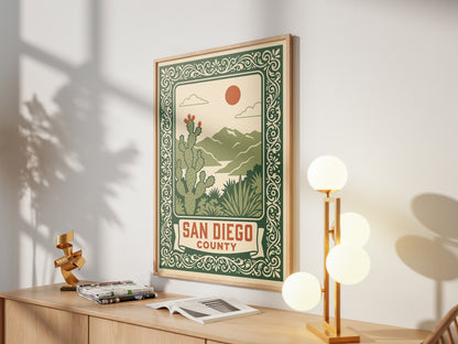 San Diego County California Retro Travel Poster Wall Art Print