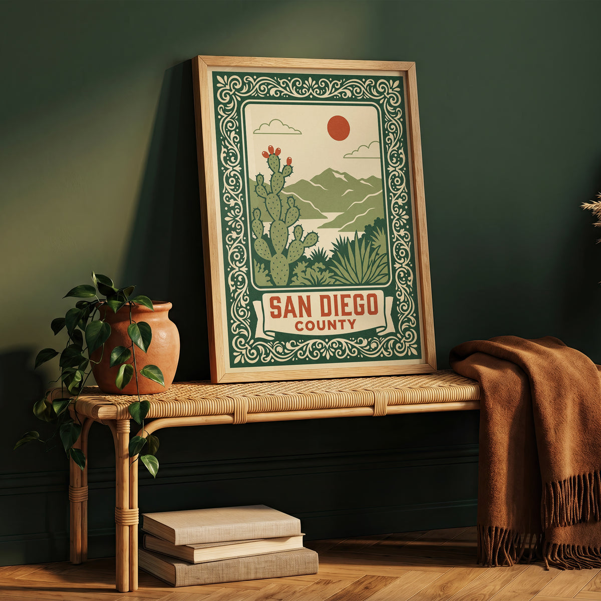 San Diego County California Retro Travel Poster Wall Art Print