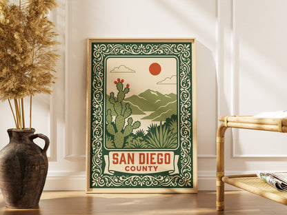 San Diego County California Retro Travel Poster Wall Art Print