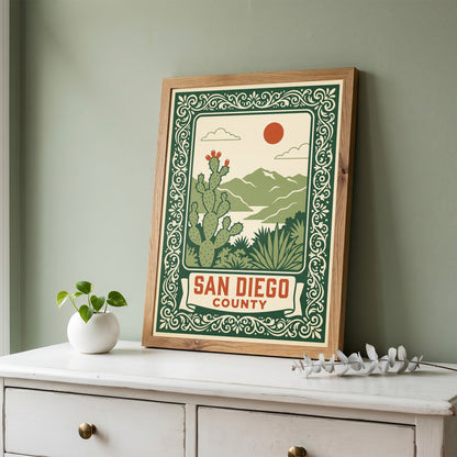 San Diego County California Retro Travel Poster Wall Art Print