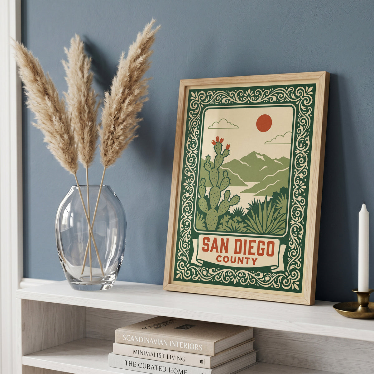 San Diego County California Retro Travel Poster Wall Art Print