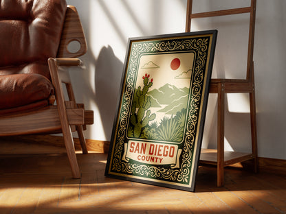 San Diego County California Retro Travel Poster Wall Art Print