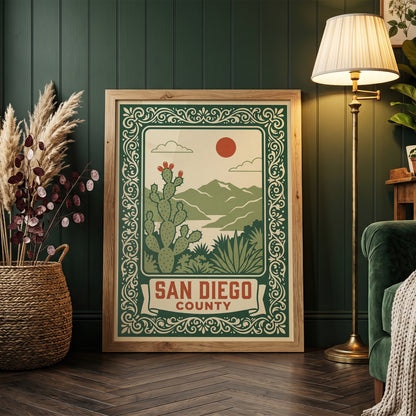 San Diego County California Retro Travel Poster Wall Art Print