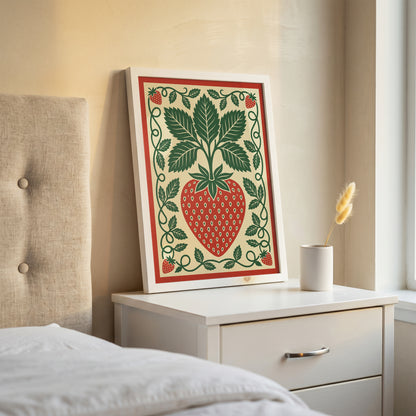 Vintage Strawberry Botanical Folk Print Kitchen Wall Art Print