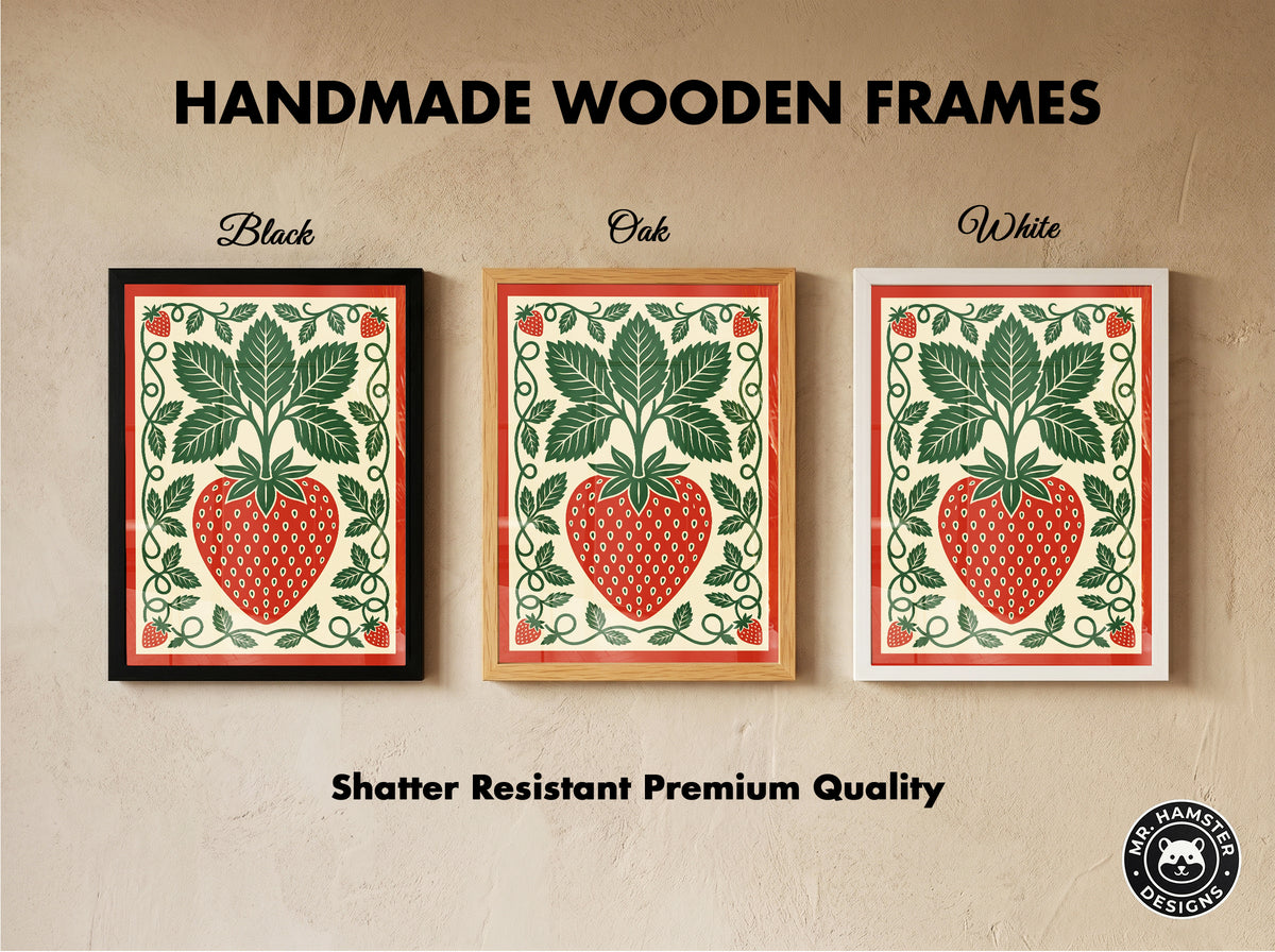 Vintage Strawberry Botanical Folk Print Kitchen Wall Art Print