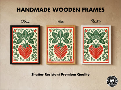 Vintage Strawberry Botanical Folk Print Kitchen Wall Art Print