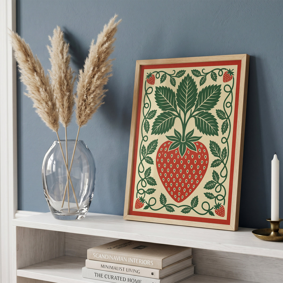 Vintage Strawberry Botanical Folk Print Kitchen Wall Art Print