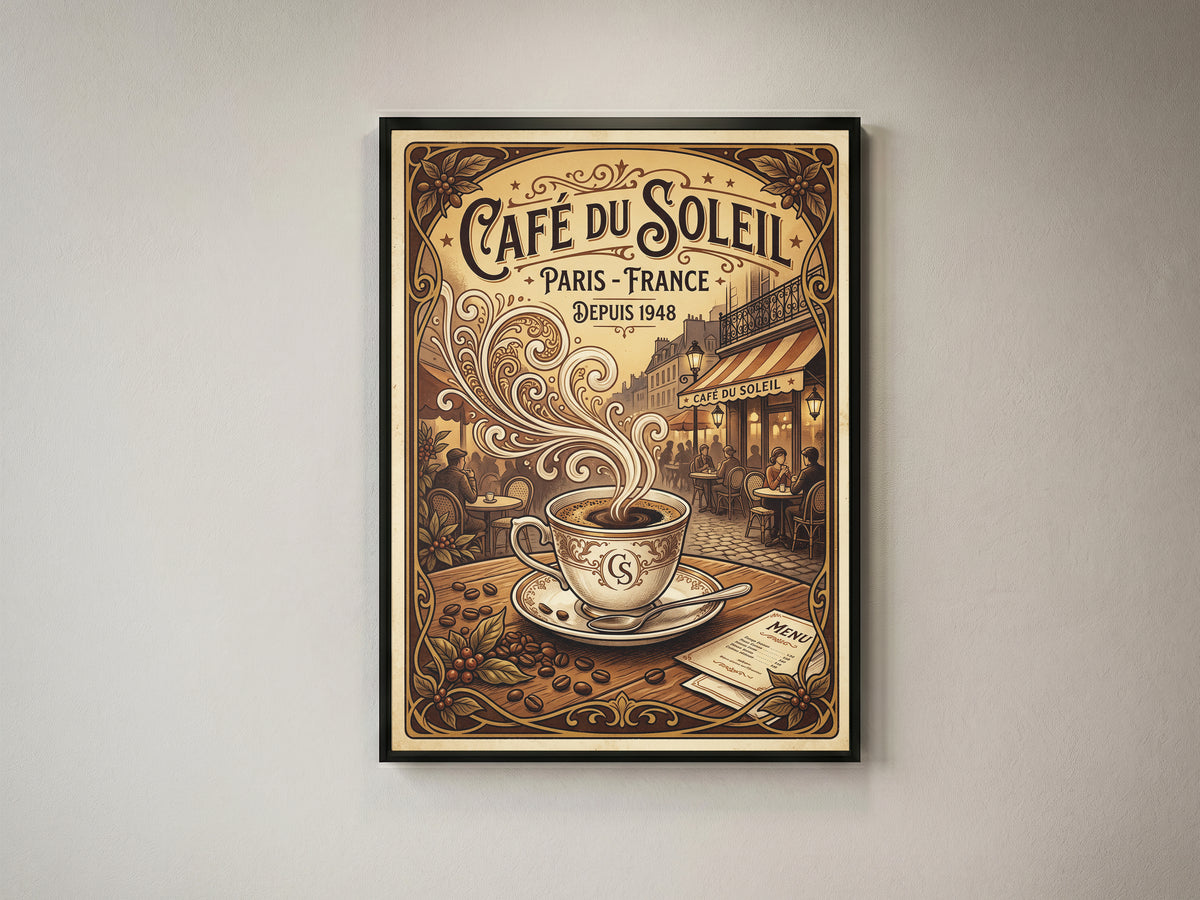 Paris Cafe Vintage Art Nouveau Travel Poster Wall Art Print