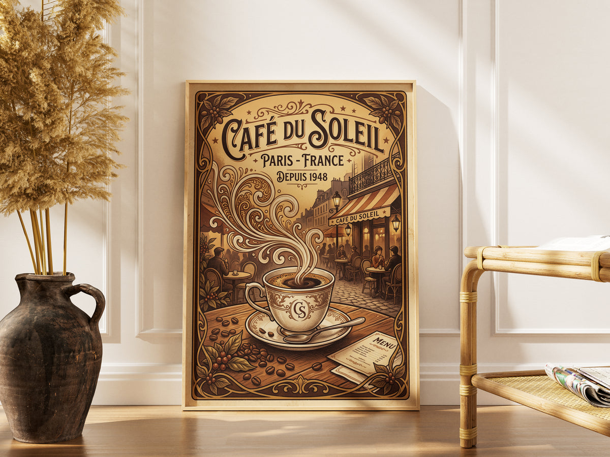 Paris Cafe Vintage Art Nouveau Travel Poster Wall Art Print