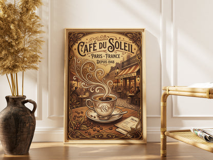 Paris Cafe Vintage Art Nouveau Travel Poster Wall Art Print