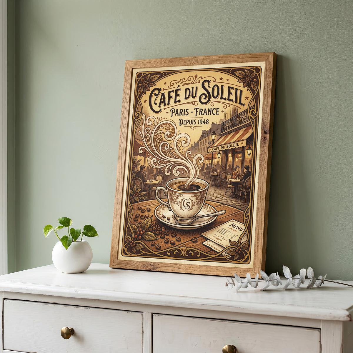 Paris Cafe Vintage Art Nouveau Travel Poster Wall Art Print