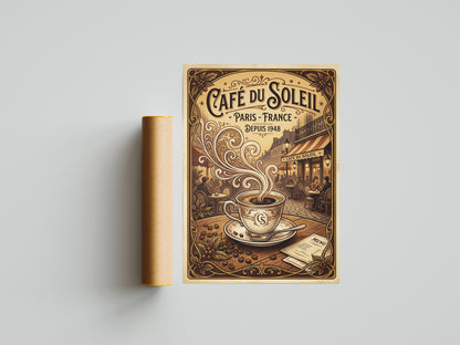 Paris Cafe Vintage Art Nouveau Travel Poster Wall Art Print