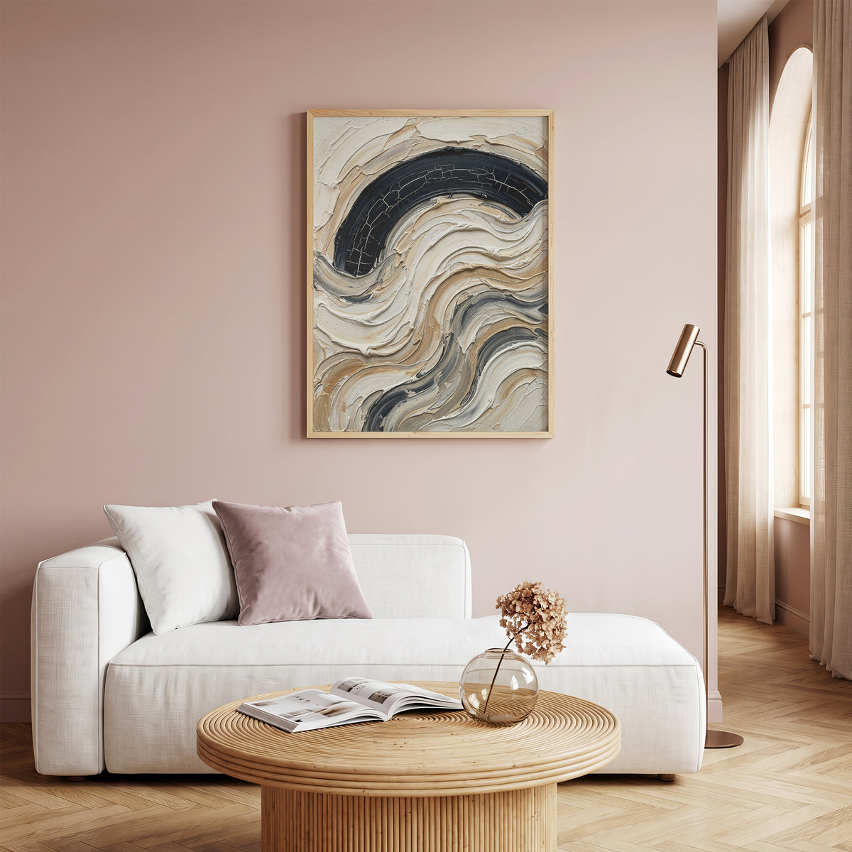 Textured Impasto Wave Art Print - Neutral Japandi Plaster