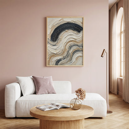 Textured Impasto Wave Art Print - Neutral Japandi Plaster