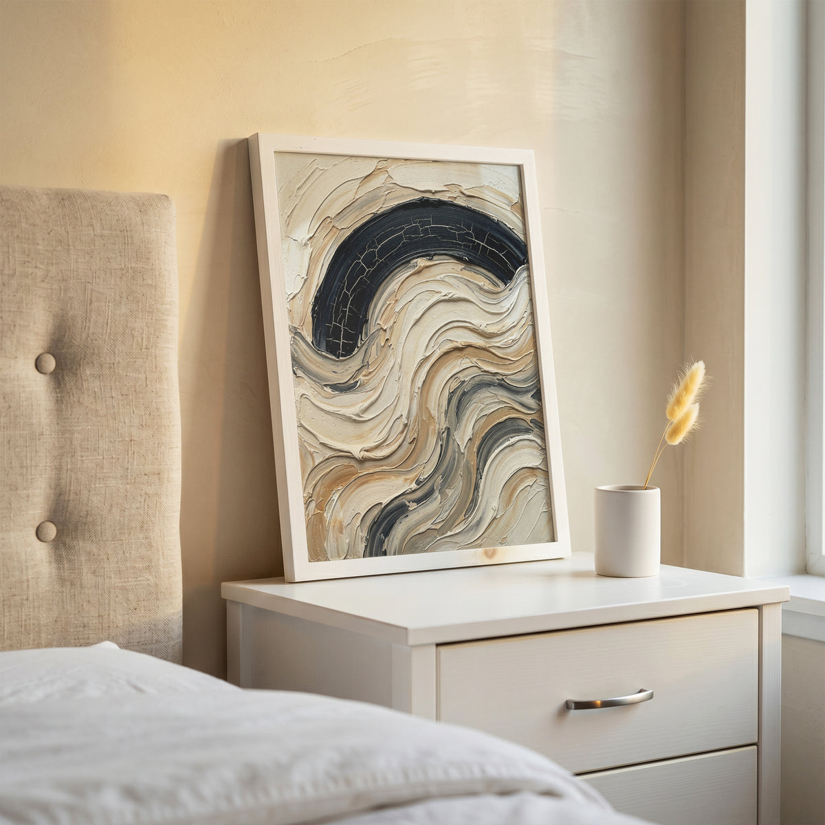 Textured Impasto Wave Art Print - Neutral Japandi Plaster