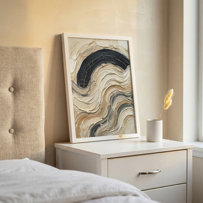 Textured Impasto Wave Art Print - Neutral Japandi Plaster