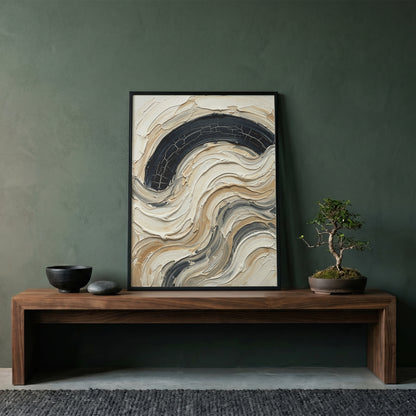 Textured Impasto Wave Art Print - Neutral Japandi Plaster