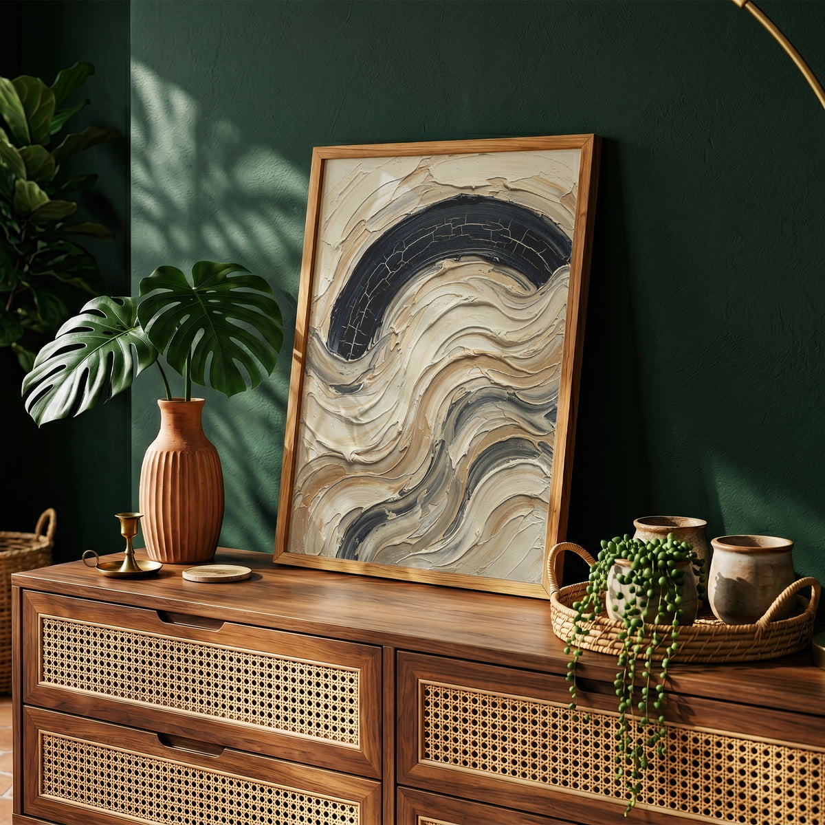 Textured Impasto Wave Art Print - Neutral Japandi Plaster
