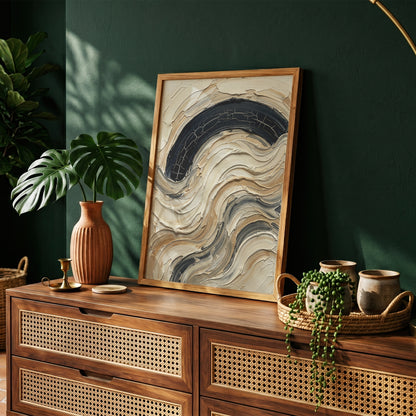 Textured Impasto Wave Art Print - Neutral Japandi Plaster