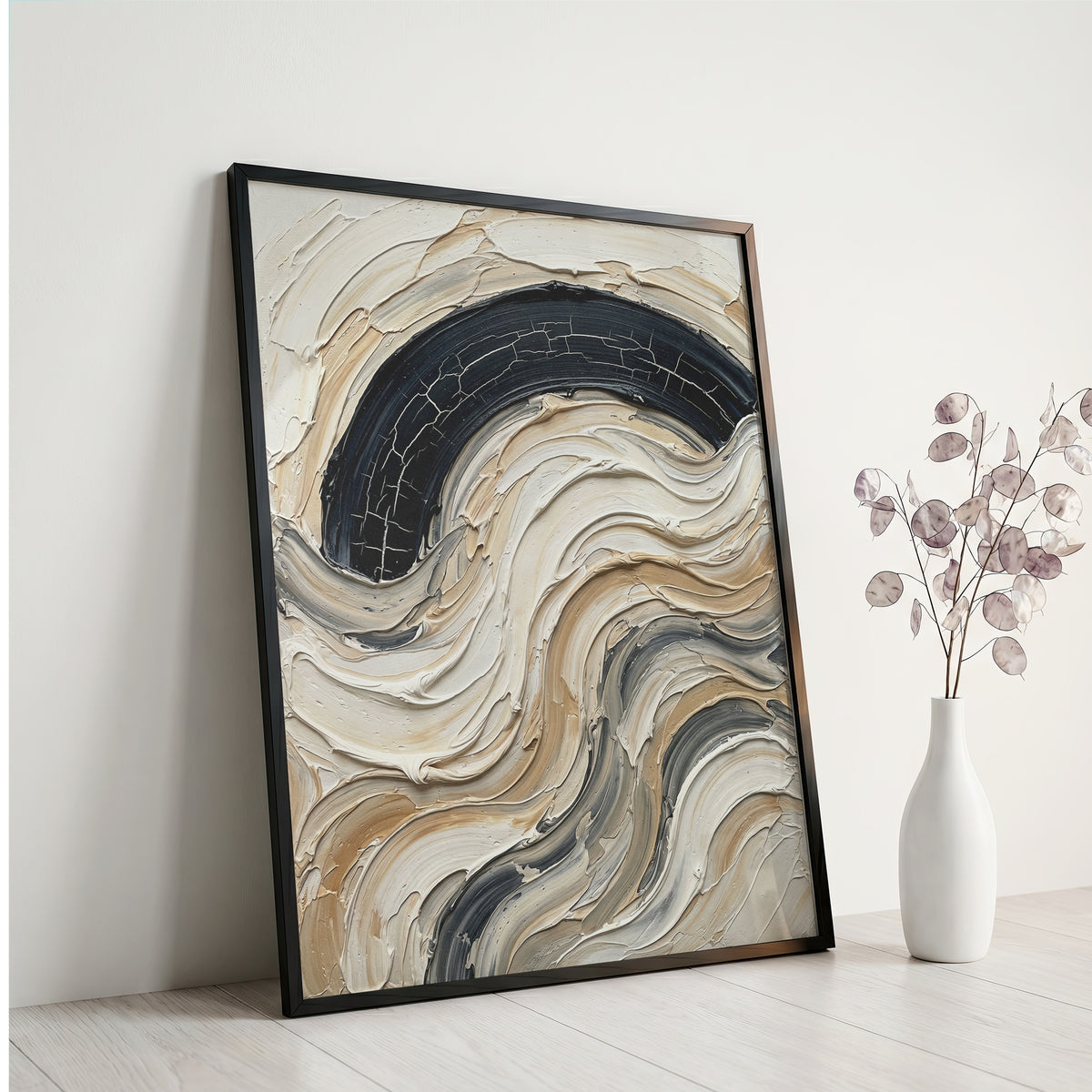 Textured Impasto Wave Art Print - Neutral Japandi Plaster