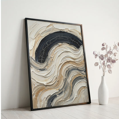 Textured Impasto Wave Art Print - Neutral Japandi Plaster