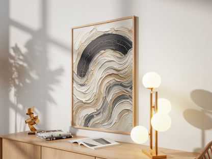 Textured Impasto Wave Art Print - Neutral Japandi Plaster